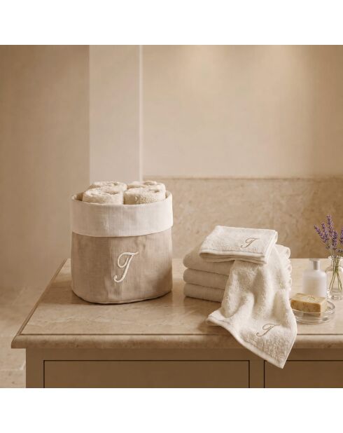 Panier + 4 gants de toilette en coton Zahra I ivoire - 30x30 cm