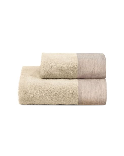 Lot de 2 serviettes éponges visage , invité Washed beach beiges - 110x60 + 60x40 cm