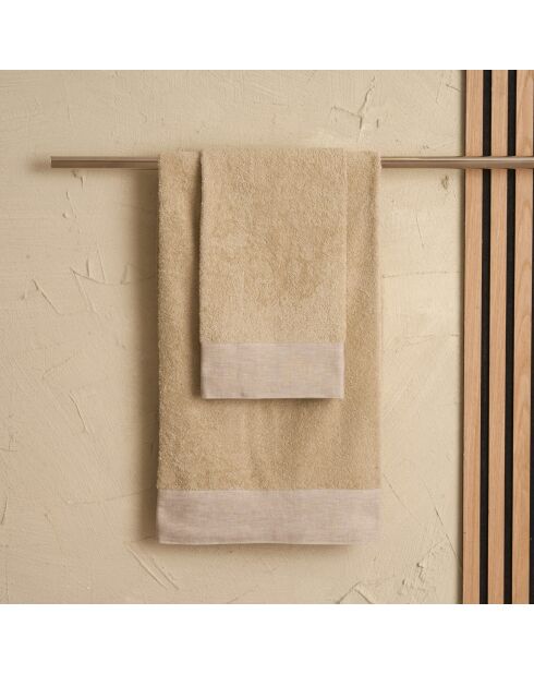 Lot de 2 serviettes éponges visage , invité Washed beach beiges - 110x60 + 60x40 cm
