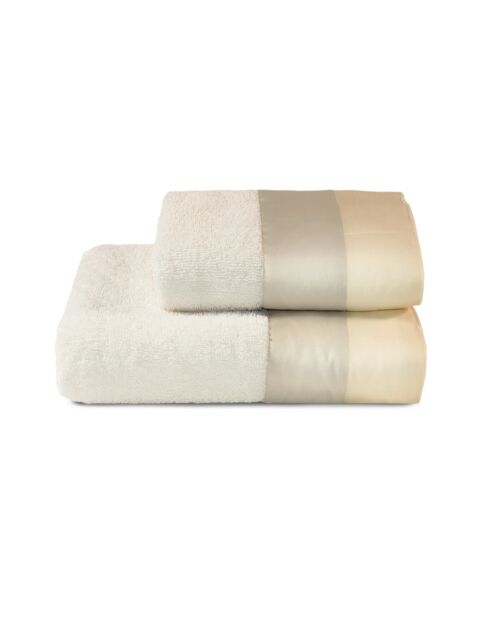 Lot de 2 serviettes éponges visage , invité en coton Soraya beiges - 110x60 + 60x40 cm