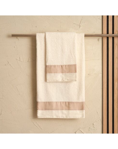 Lot de 2 serviettes éponges visage , invité en coton Soraya beiges - 110x60 + 60x40 cm