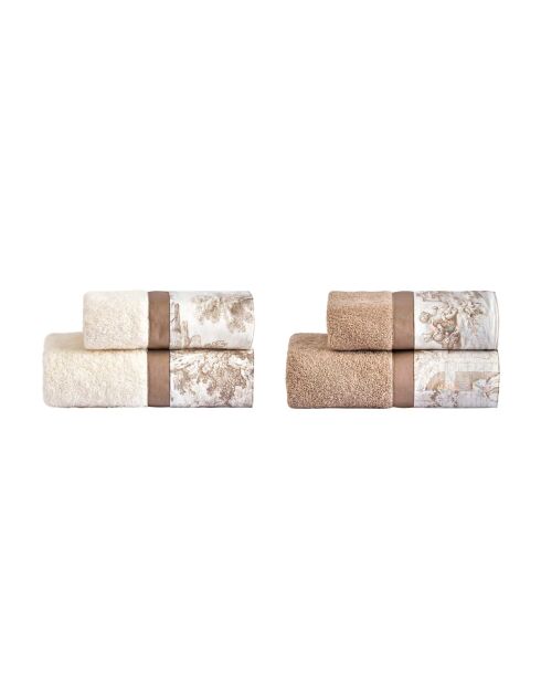 Set di 4 asciugamani per viso e ospiti in cotone Toile de Jouy damar cotton - 110x60 + 60x40 cm