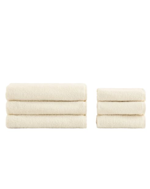 Lot de 6 serviettes éponges visage , invité en coton Versilia ivoire - 110x60 + 60x40 cm