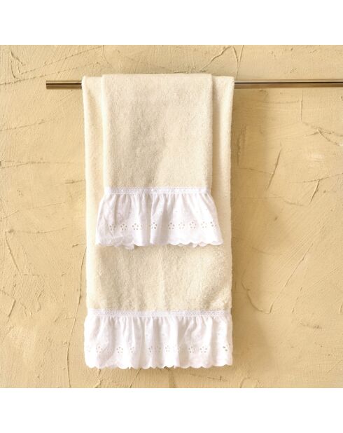 Lot de 2 serviettes éponges visage , invité en coton Louvre ivoire - 110x60 + 60x40 cm