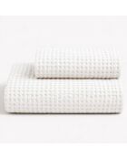 Lot de 2 serviettes éponges visage , invité en coton Milo blanches - 110x60 + 60x40 cm