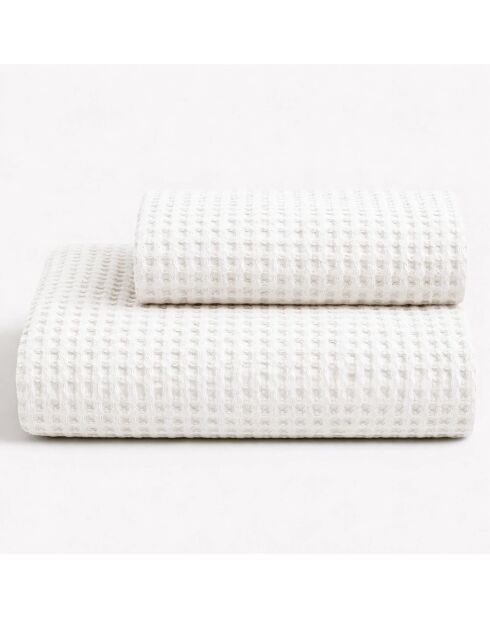 Lot de 2 serviettes éponges visage , invité en coton Milo blanches - 110x60 + 60x40 cm