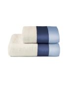 Lot de 2 serviettes éponges visage , invité en coton Soraya bleues - 110x60 + 60x40 cm