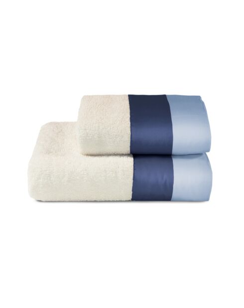 Lot de 2 serviettes éponges visage , invité en coton Soraya bleues - 110x60 + 60x40 cm
