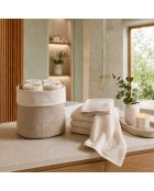 Panier + 4 gants de toilette en coton Zahra P ivoire - 30x30 cm