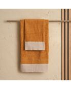 Lot de 2 serviettes éponges visage , invité Washed bronze jaune - 110x60 + 60x40 cm