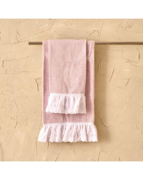 Lot de 2 serviettes éponges visage , invité en coton Louvre roses - 110x60 + 60x40 cm