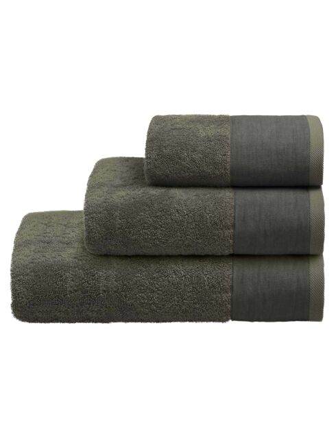 Serviettes éponge visage, invité et drap de bain en coton Mojave grises - 3 pièces