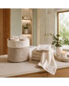 Panier + 4 gants de toilette en coton Zahra Q ivoire - 30x30 cm