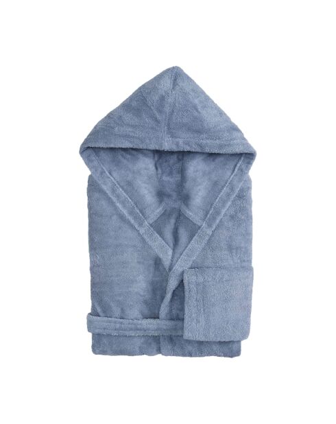 Peignoir à capuche en coton Elisa bleu ciel
