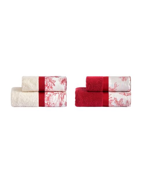 Set di 4 asciugamani in spugna di cotone Toile de Jouy valenza per viso e ospite - 110x60 + 60x40 cm