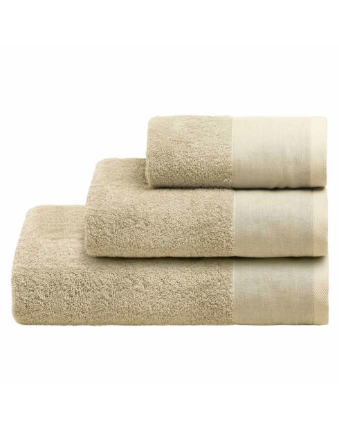 Serviettes éponge visage, invité et drap de bain en coton Mojave beiges - 3 pièces