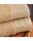 Serviettes éponge visage, invité et drap de bain en coton Mojave beiges - 3 pièces