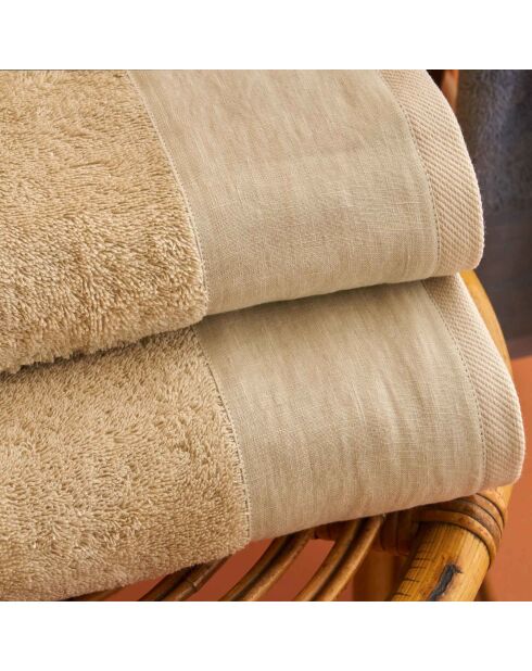 Serviettes éponge visage, invité et drap de bain en coton Mojave beiges - 3 pièces