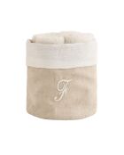 Panier + 4 gants de toilette en coton Zahra F ivoire - 30x30 cm