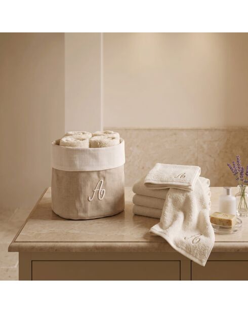 Panier + 4 gants de toilette en coton Zahra A ivoire - 30x30 cm