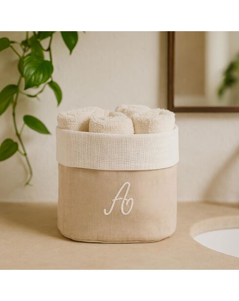 Panier + 4 gants de toilette en coton Zahra A ivoire - 30x30 cm
