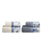 Lot de 4 serviettes éponges visage , invité en coton Sanderson bleu ciel/blu - 110x60 + 60x40 cm