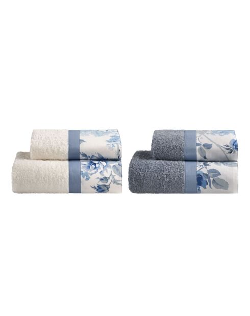 Lot de 4 serviettes éponges visage , invité en coton Sanderson bleu ciel/blu - 110x60 + 60x40 cm