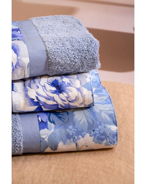 Lot de 4 serviettes éponges visage , invité en coton Sanderson bleu ciel/blu - 110x60 + 60x40 cm