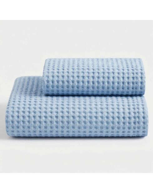 Lot de 2 serviettes éponges visage , invité en coton Milo bleu ciel - 110x60 + 60x40 cm