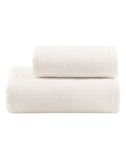 Lot de 2 serviettes éponges visage , invité en coton Alma ivoire - 110x60 + 60x40 cm