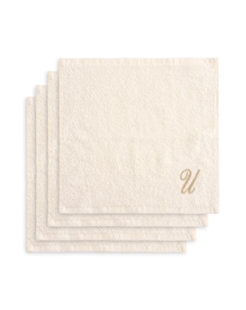 Panier + 4 gants de toilette en coton Zahra U ivoire - 30x30 cm