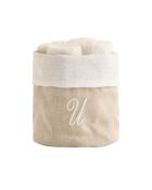 Panier + 4 gants de toilette en coton Zahra U ivoire - 30x30 cm