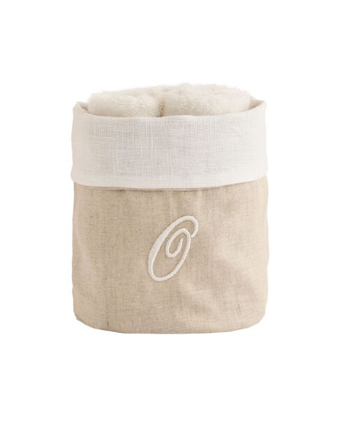 Panier + 4 gants de toilette en coton Zahra O ivoire - 30x30 cm