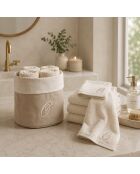 Panier + 4 gants de toilette en coton Zahra O ivoire - 30x30 cm