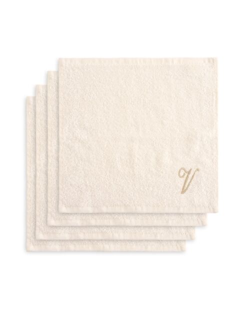 Panier + 4 gants de toilette en coton Zahra V ivoire - 30x30 cm