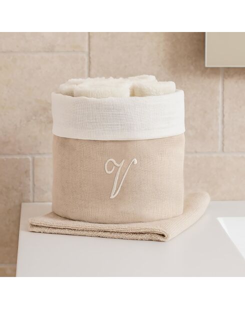 Panier + 4 gants de toilette en coton Zahra V ivoire - 30x30 cm