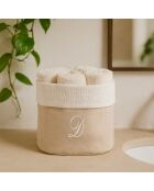 Mand + 4 katoenen washandjes Zahra D ivoor - 30x30 cm