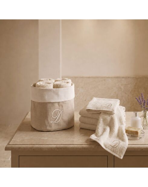 Mand + 4 katoenen washandjes Zahra D ivoor - 30x30 cm