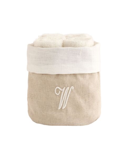 Panier + 4 gants de toilette en coton Zahra W ivoire - 30x30 cm