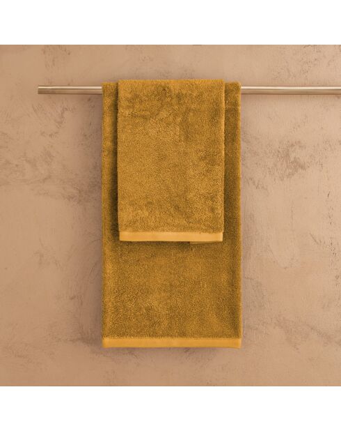 Lot de 2 serviettes éponges visage , invité en coton Elisa bronze - 110x60 + 60x40 cm