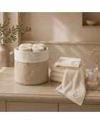 Mand + 4 katoenen washandjes Zahra E ivoor - 30x30 cm