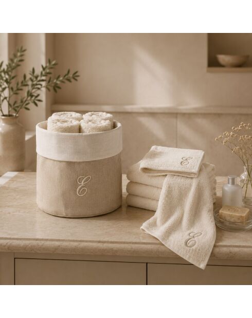 Mand + 4 katoenen washandjes Zahra E ivoor - 30x30 cm