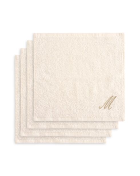 Panier + 4 gants de toilette en coton Zahra M ivoire - 30x30 cm