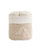 Panier + 4 gants de toilette en coton Zahra M ivoire - 30x30 cm