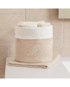 Panier + 4 gants de toilette en coton Zahra M ivoire - 30x30 cm