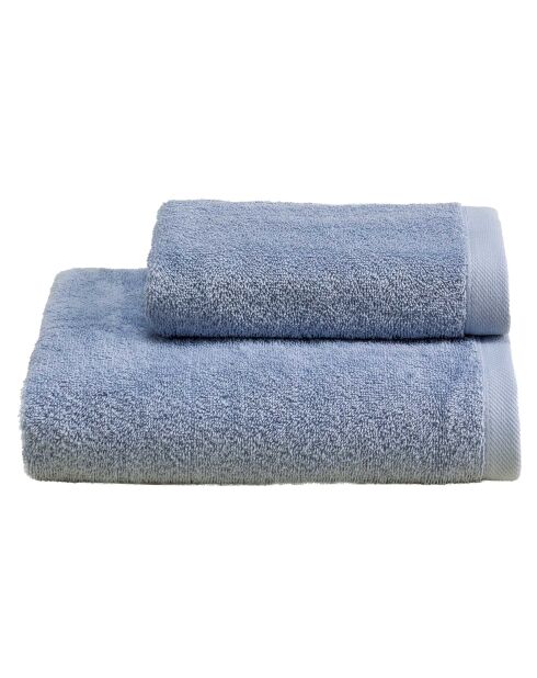 Lot de 2 serviettes éponges visage , invité en coton Elisa bleu ciel - 110x60 + 60x40 cm