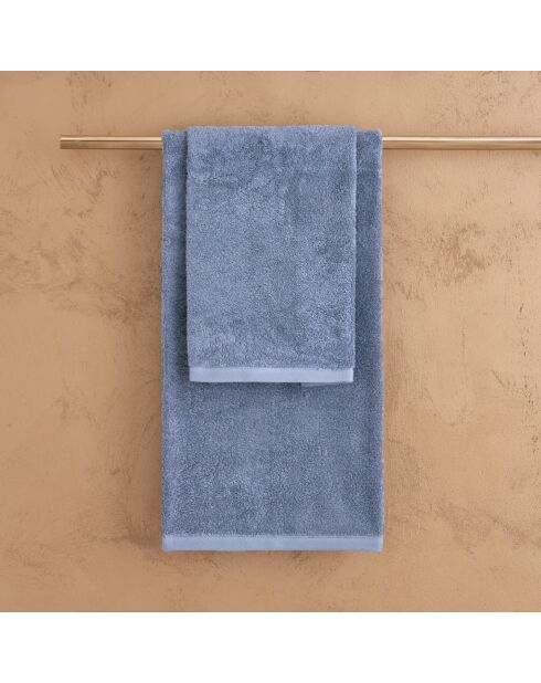 Lot de 2 serviettes éponges visage , invité en coton Elisa bleu ciel - 110x60 + 60x40 cm