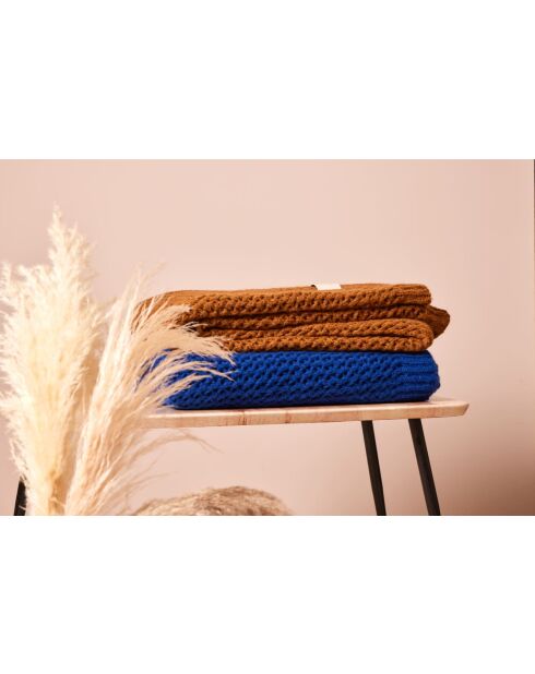 Plaid en laine Wells bleu de chine - 170x130 cm