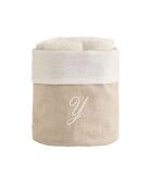 Panier + 4 gants de toilette en coton Zahra Y ivoire - 30x30 cm