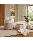 Panier + 4 gants de toilette en coton Zahra Y ivoire - 30x30 cm